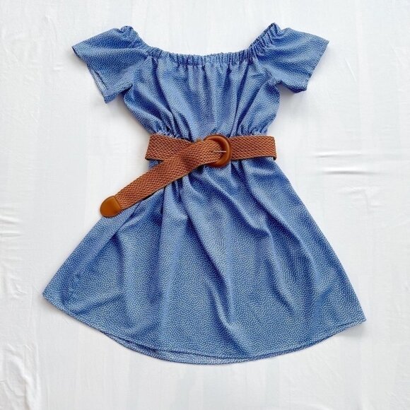 SOLD 🔴 POLKA dot peasant dress fits M-L blue off the shoulders - Picture 8 of 9